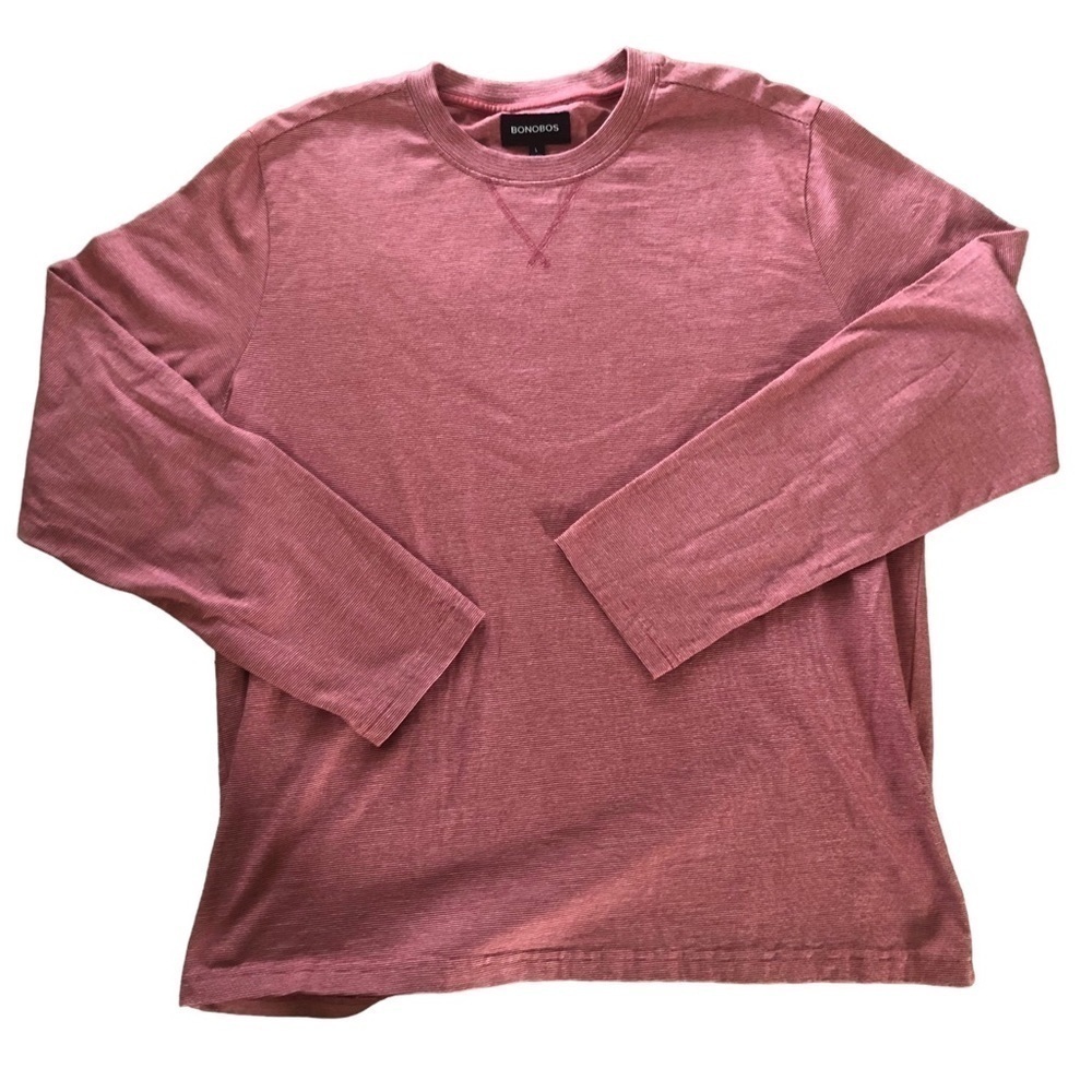 BONOBOS Red Striped Long Sleeve Tee Size L 100% Cotton Casual Summer Pullover